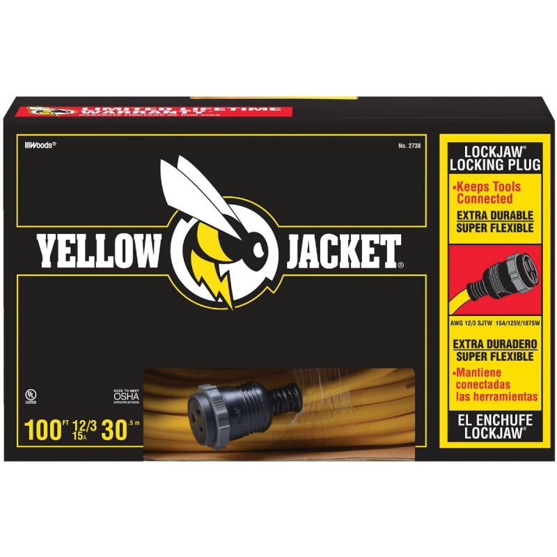Yellow Jacket Lockjaw 12/3 Extension Cord Yellow, 15