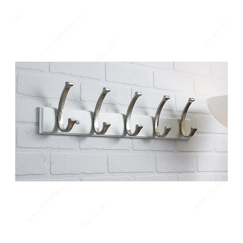 Richelieu RH111211530195 Contemporary Hook Rack, 10 kg, 5-Hook, Metal/Wood, Brushed Nickel White