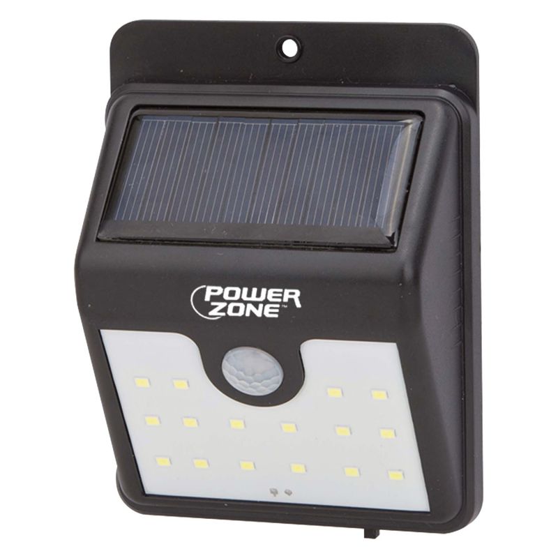 PowerZone 12539 Solar Powered Motion Sensor Wall Light, Lithium Battery, 16-Lamp, LED Lamp, ABS/PS Fixture, Black Black
