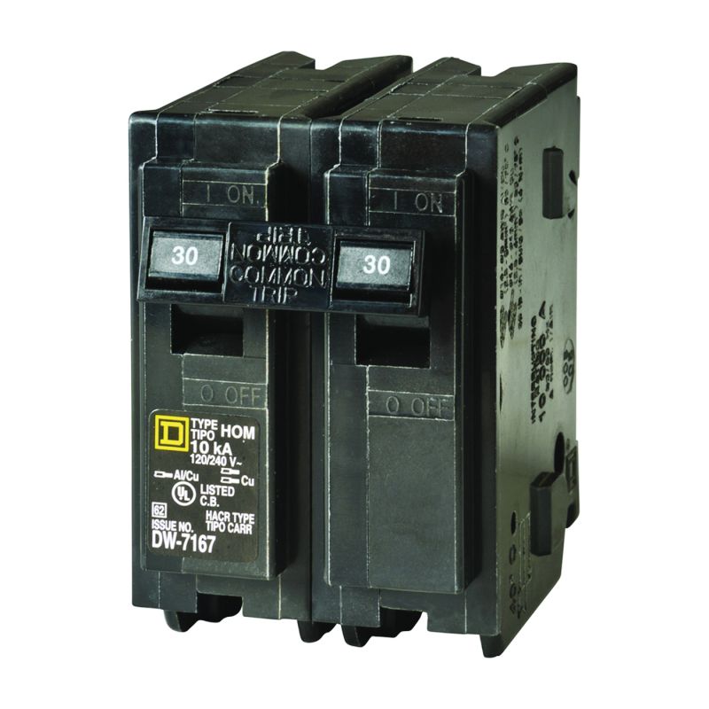 Square D Homeline HOM230C Circuit Breaker, Mini, 30 A, 2 -Pole, 120/240 V, Plug Mounting, Black Black