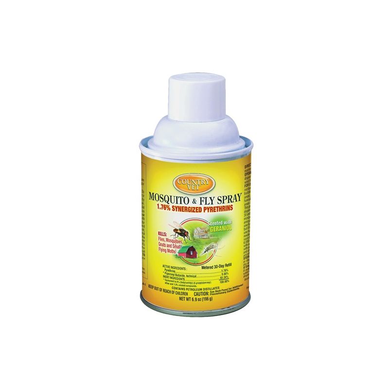 Country Vet 342033CVA Mosquito and Fly Spray, Liquid, Clear, Characteristic, 6.9 oz, Aerosol Can Clear