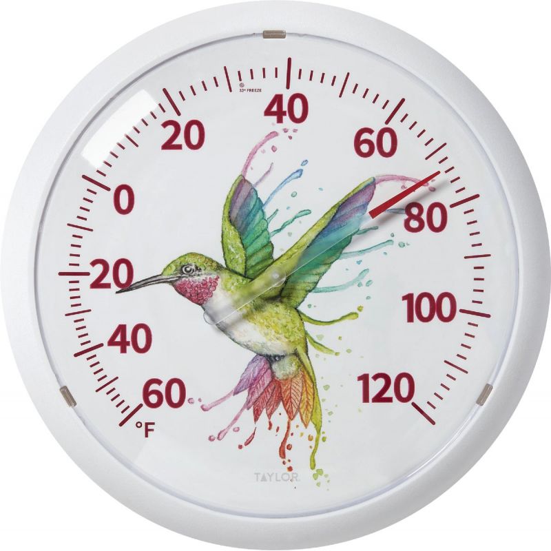 Taylor Image Gallery Hummingbird Dial Outdoor Wall Thermometer White