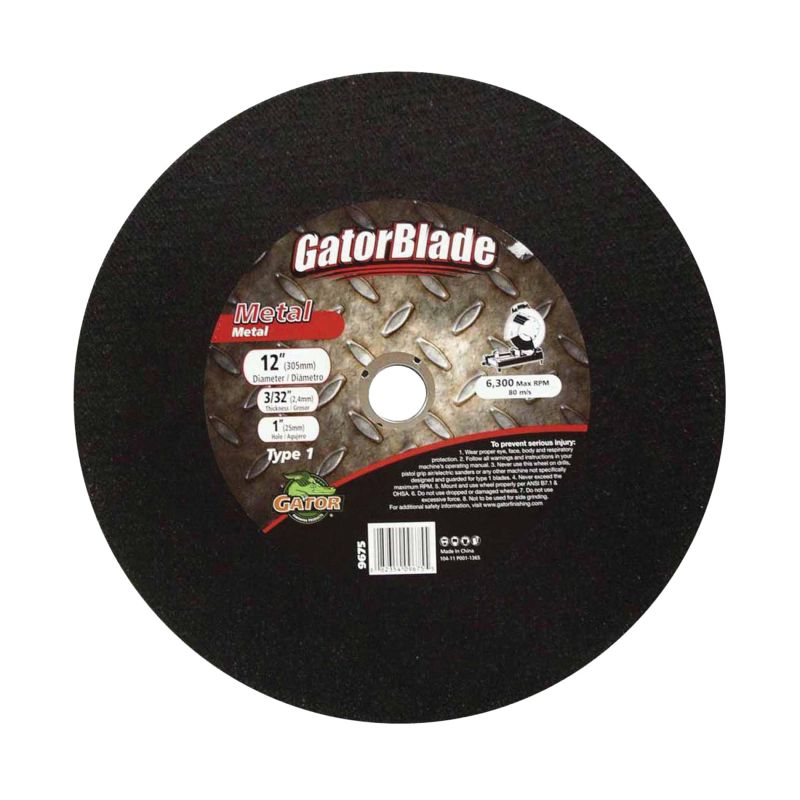 GatorBlade 9675 Cut-Off Wheel, 12 in Dia, 3/32 in Thick, 1 in Arbor