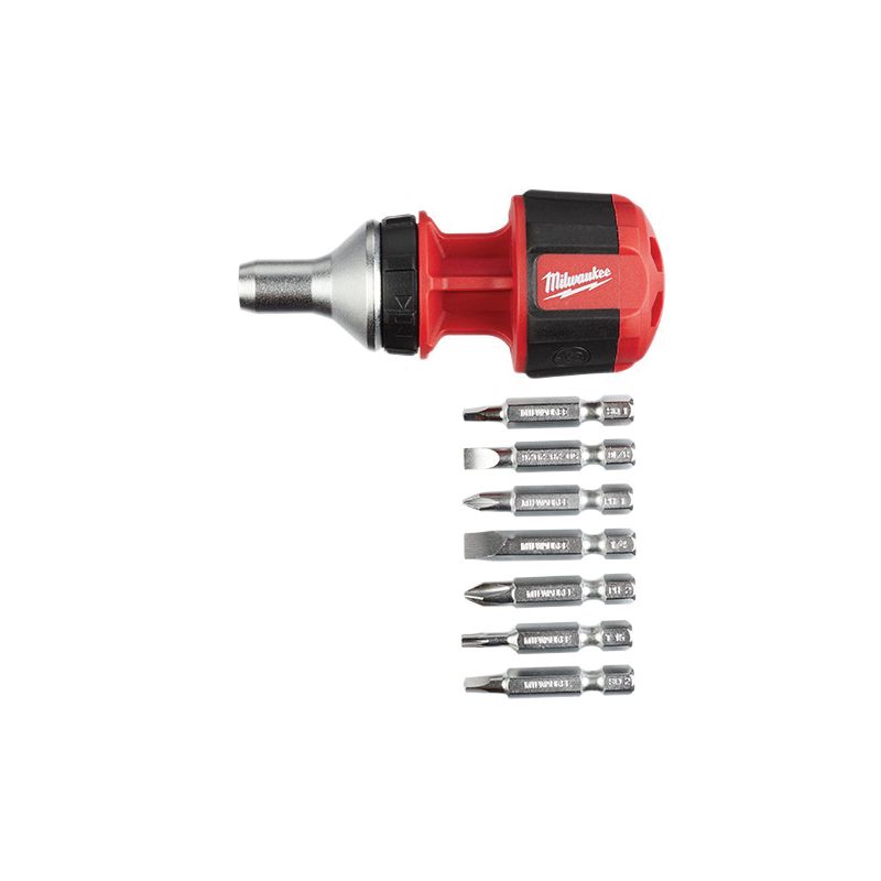 Milwaukee 48-22-2330 Ratcheting Multi-Bit Driver, 1/4 in Drive, Hex Drive, 4.55 in OAL, Plastic Handle, Magnetic