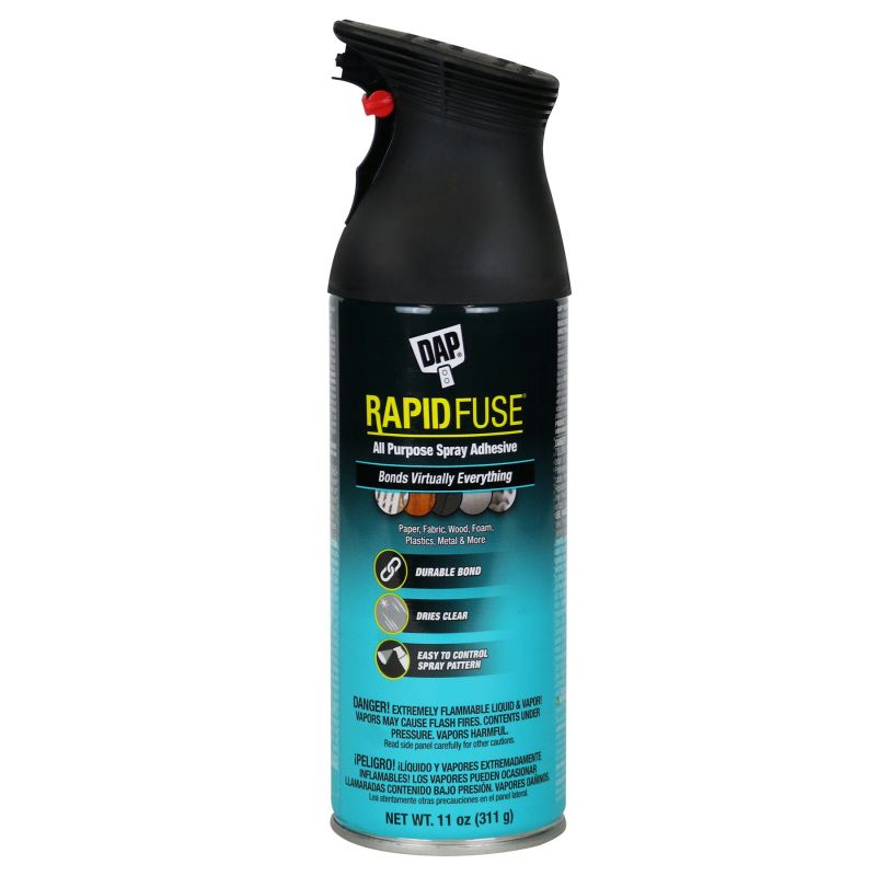 DAP RapidFuse 7079800114 Spray Adhesive, Solvent, Clear, 24 hr Curing, 11 oz Aerosol Can Clear