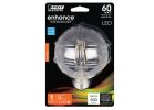 Feit Electric BPG2560/927CA/FIL LED Bulb, Globe, G25 Lamp, 60 W Equivalent, E26 Lamp Base, Dimmable, Clear