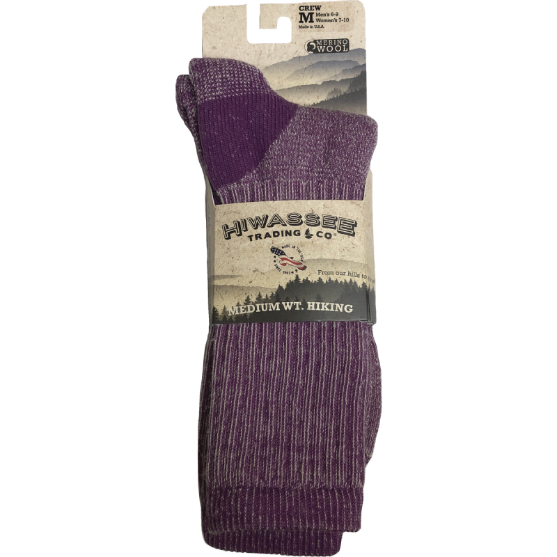 Buy Hiwassee Trading Company Medium Weight Hiking Crew Sock M, Lavender