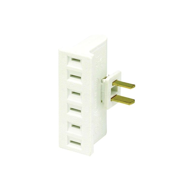 Leviton C24-00069-00W Triple Tap Outlet Adapter, 2 -Pole, 15 A, 125 V, 3 -Outlet, NEMA: NEMA 1-15R, White White