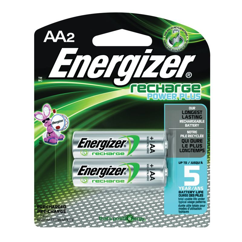 Energizer NH15BP-2 Battery, 1.2 V Battery, 2300 mAh, AA Battery, Nickel-Metal Hydride, Rechargeable Green/Silver