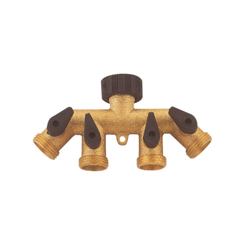 Landscapers Select GB9114A Faucet Manifold, 3/4 in Female, 4-Port/Way, Brass Brass