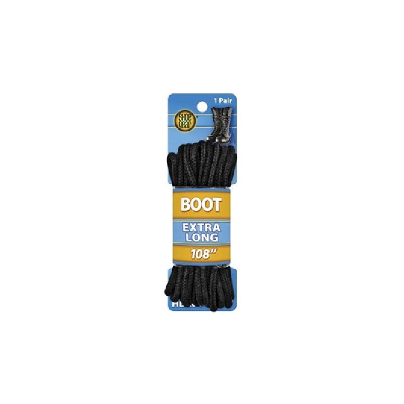 Shoe Gear 1N312-38 Boot Lace, Round, Black, 108 in L Black