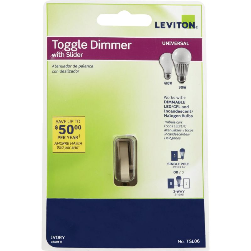 Leviton Universal Toggle Slide Dimmer Switch Light Almond
