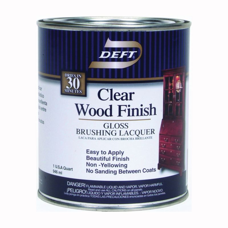 Deft 010-04 Brushing Lacquer, Gloss, Liquid, Clear, 1 qt, Can Clear