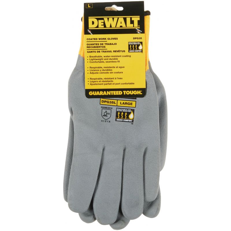 DeWalt Full Dip Water-Resistant Breathable Work Glove L, Yellow &amp; Gray