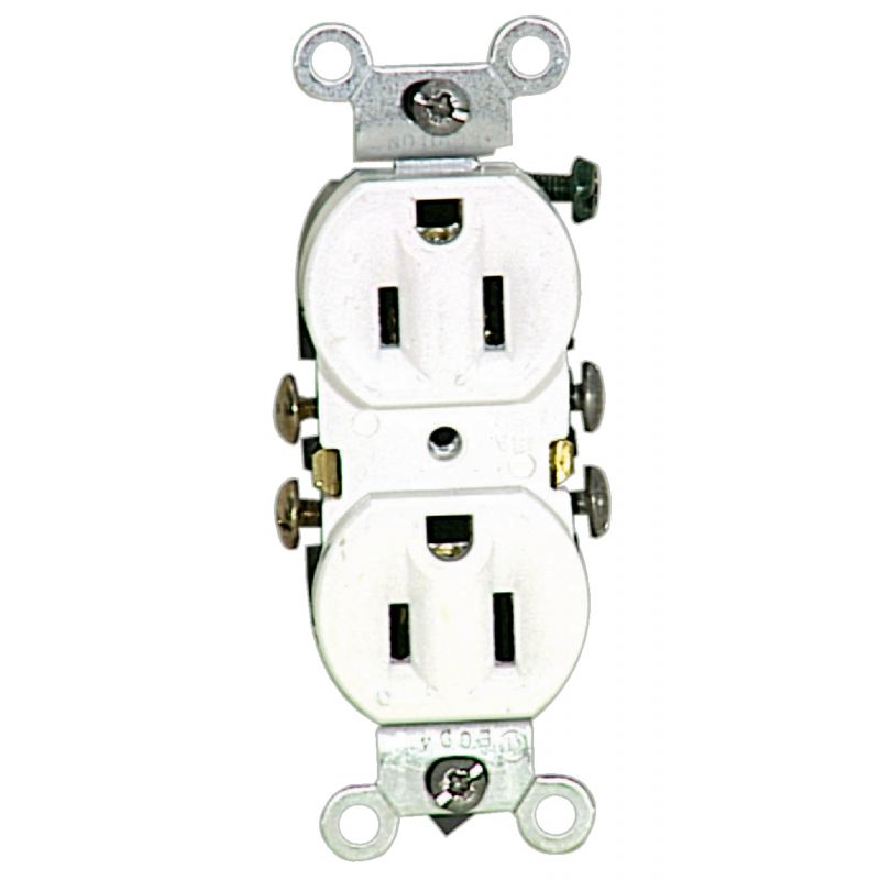 Leviton Shallow Grounded Duplex Outlet White, 15A
