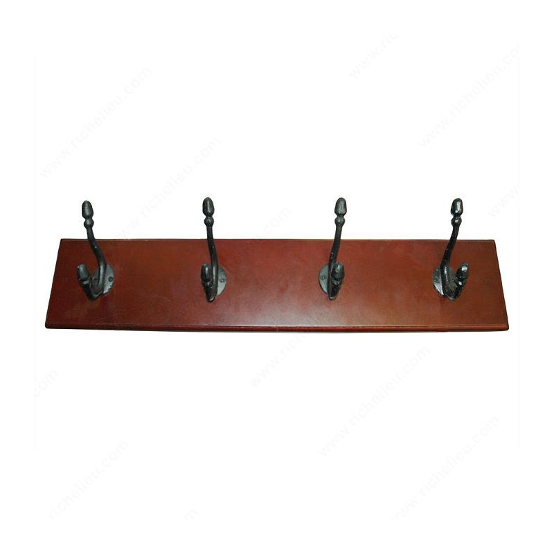 Richelieu T37923900 Classic Rack Hook, 10 kg, 4-Hook, Metal/Wood, Cherry/Matte Black Chrome/Gray