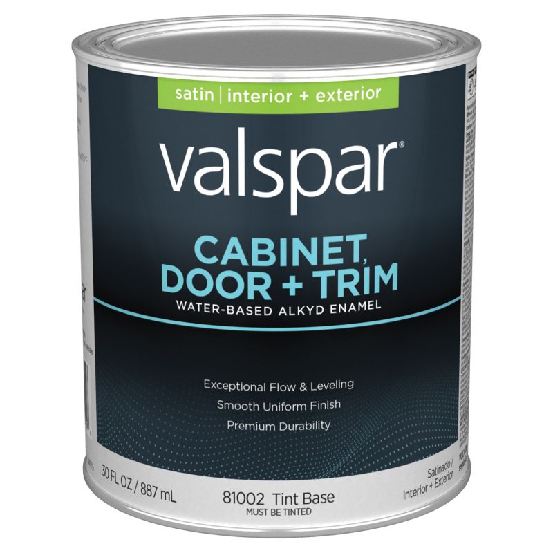 Valspar 8100 05 Cabinet, Door and Trim Paint Enamel, Water Base, Satin Sheen, Tint Base, 1 qt Tint Base