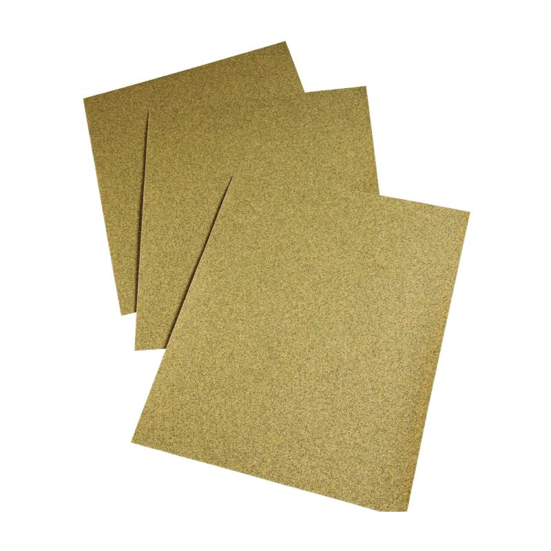 3M 02115 Sandpaper Sheet, 11 in L, 9 in W, Medium, 80 Grit, Aluminum Oxide Abrasive, Paper Backing Gold