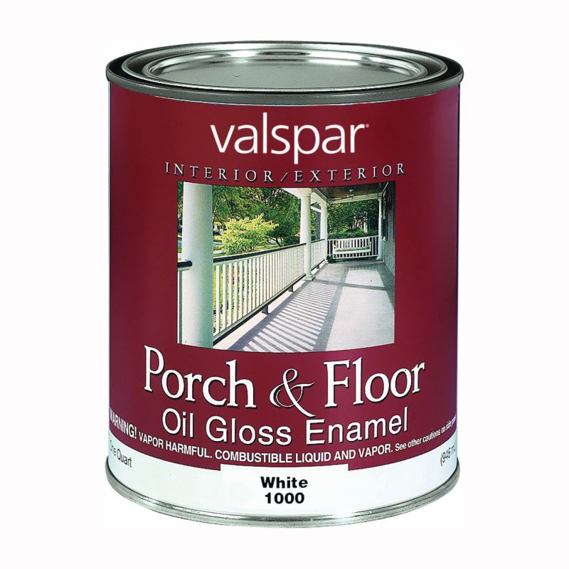 Valspar 027.0001000.005 Porch and Floor Enamel Paint, High-Gloss, White, 1 qt Can White