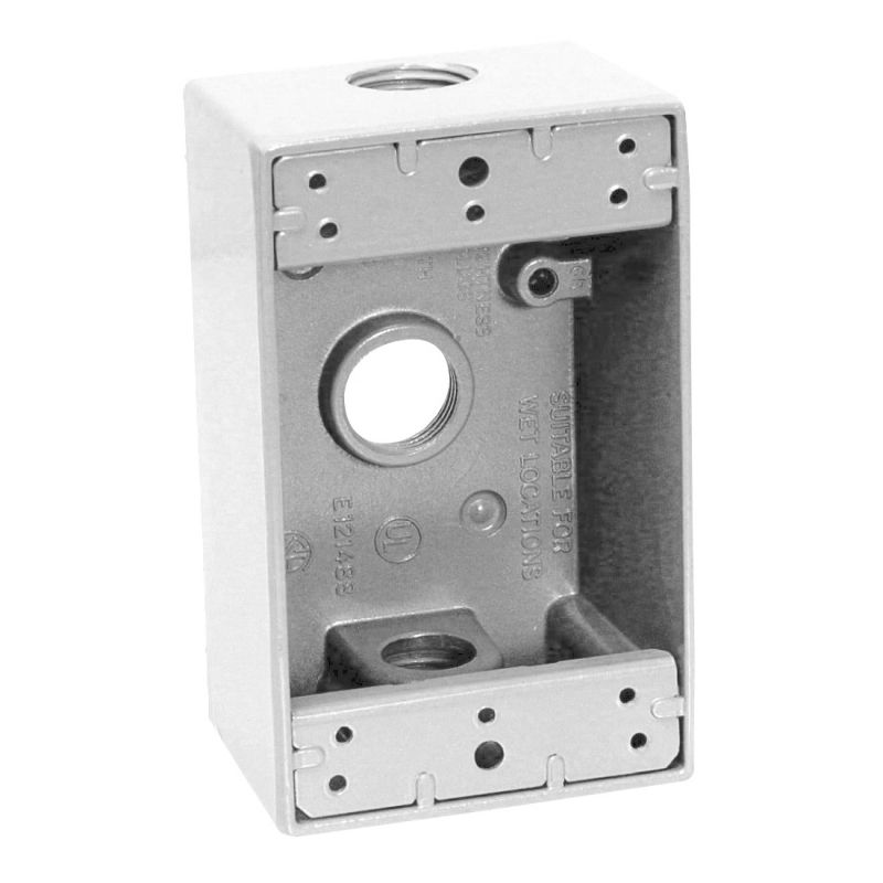 Teddico/Bwf 1503W-1 Outlet Box, 1-Gang, 3-Knockout, 3-1/2 in, Metal, White, Powder-Coated White