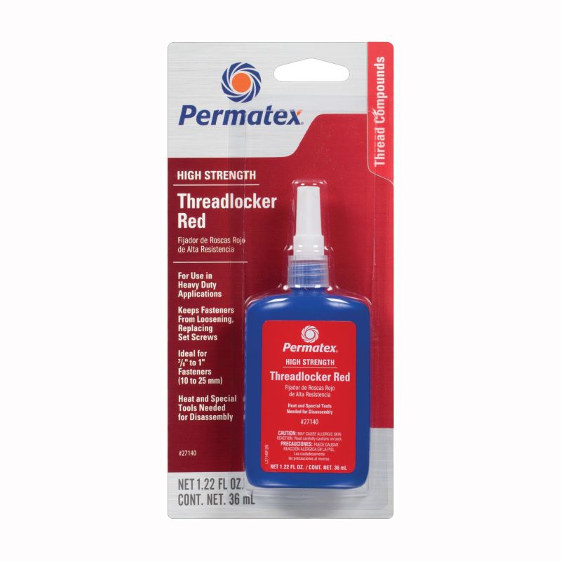 Permatex 27140 Threadlocker, Liquid, Mild, Red, 36 mL Bottle Red