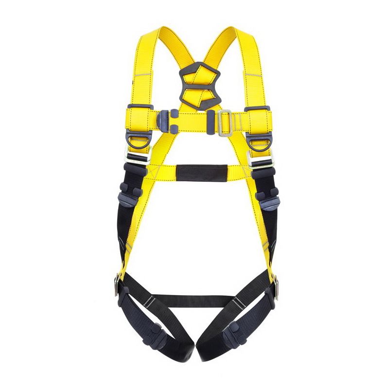 Guardian Fall Protection 37001 Full Body Harness, M/L, 130 to 420 lb, Polyester Webbing, Black/Yellow M/L, Black/Yellow