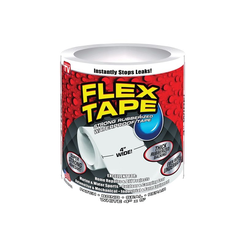 Flex Tape TFSWHTR0405 Tape, 5 ft L, 4 in W, Rubber Backing