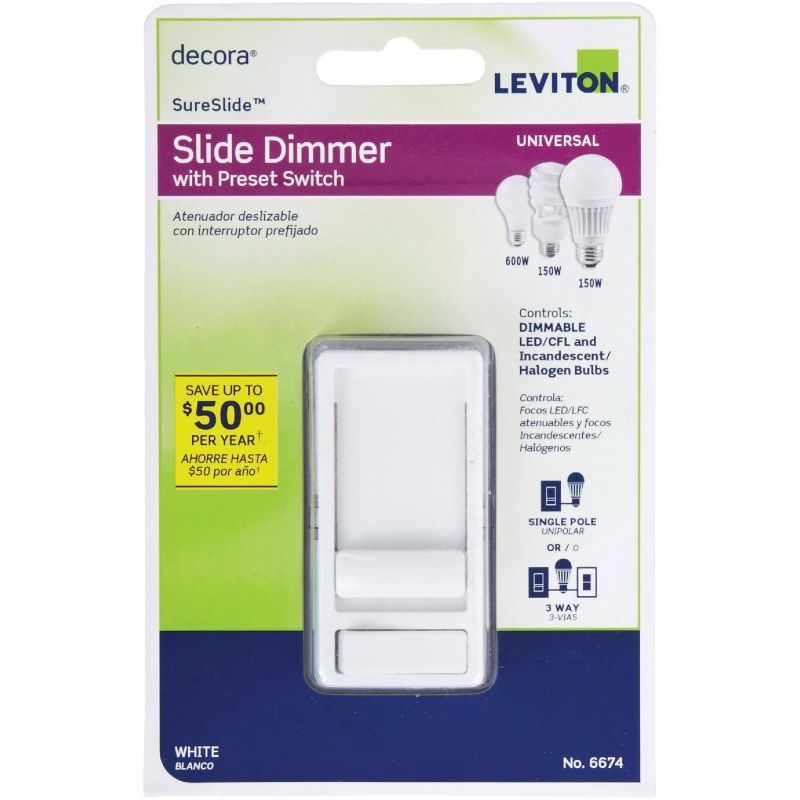 Leviton Decora SureSlide Universal Slide Dimmer Switch White