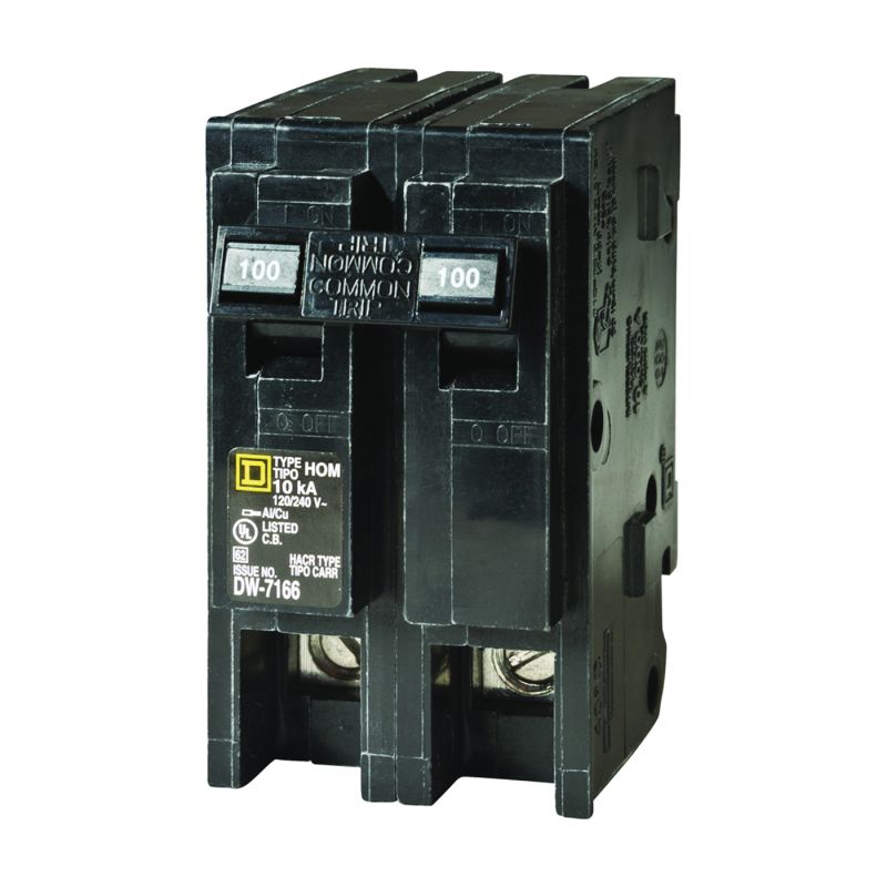 Square D Homeline HOM2100CP Circuit Breaker, Mini, 100 A, 2 -Pole, 120/240 V, Fixed Trip, Plug Mounting, Black Black