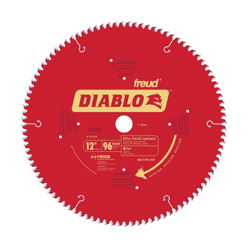 Diablo D1296N Circular Saw Blade, 12 in Dia, 1 in Arbor, 96-Teeth, Carbide Cutting Edge