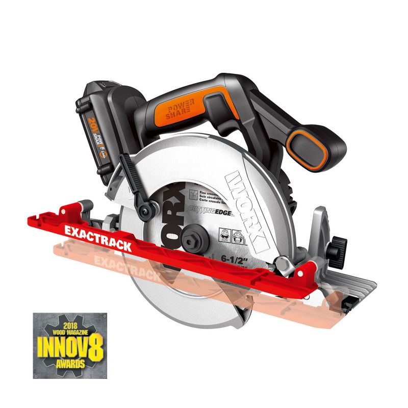 WORX WX530L Circular Saw, Battery Included, 20 V, 6-1/2 in Dia Blade, 0 to 50 deg Bevel