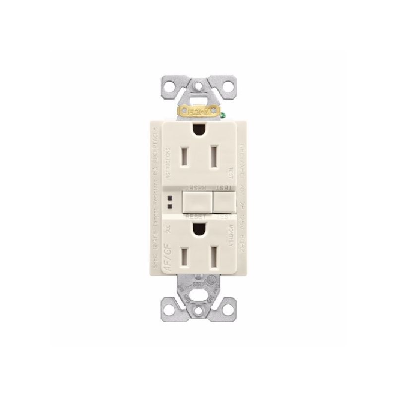 Eaton Wiring Devices TRAFGF15LA-K-L Duplex Receptacle Wallplate, 2 -Pole, 15 A, 125 V, Back, Side Wiring Light Almond