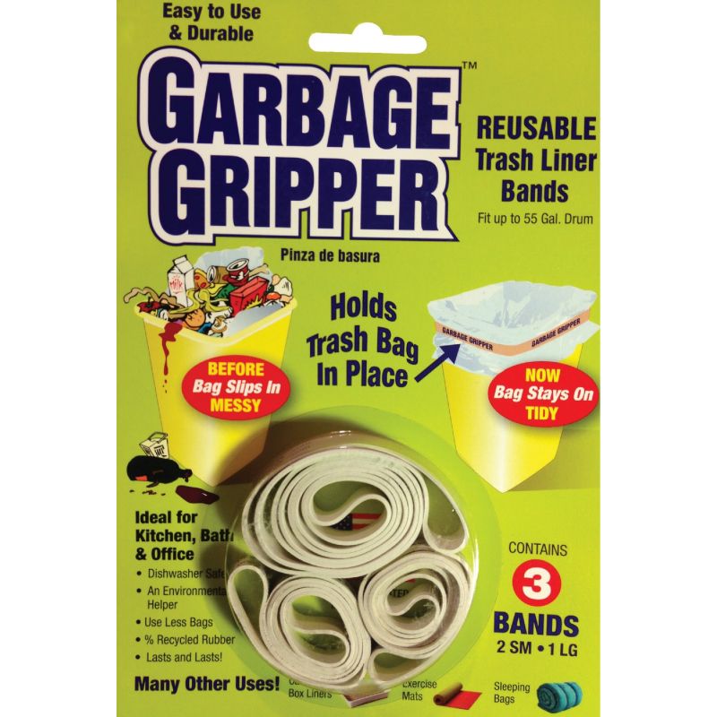 Garbage Gripper Garbage Bag Holder Band (2) Small, (1) 55 Gal., Beige