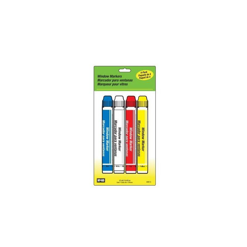 Hy-Ko 40613 Window Marker, Non-Toxic, Rain-Resistant, Blue/Red/White/Yellow Blue/Red/White/Yellow (Pack of 3)