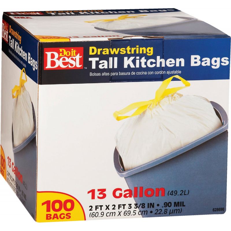 Glad 78362 Tall Kitchen Trash Bag, 13 gal, LLDPE, White