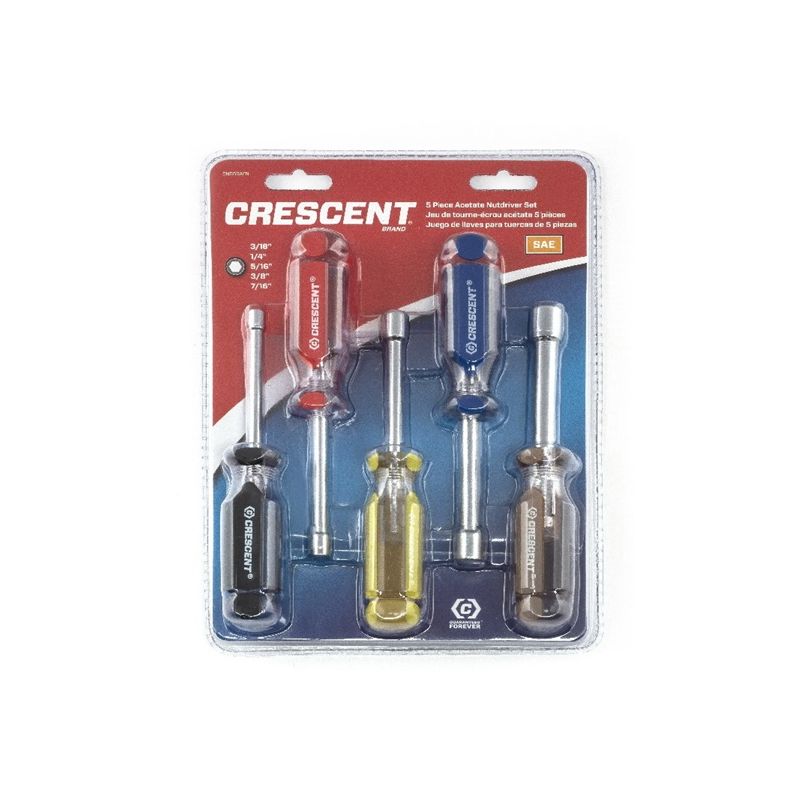 Crescent CND5SAEN SAE Nutdriver Set, 5-Piece, Steel, Chrome-Plated, Assorted Assorted