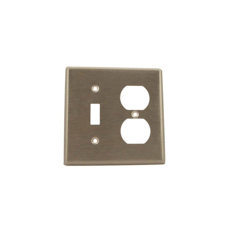 Leviton 84005 Combination Wallplate, 4-1/2 in L, 2-3/4 in W, Standard, 2 -Gang, Stainless Steel, Silver, Satin Standard, Silver