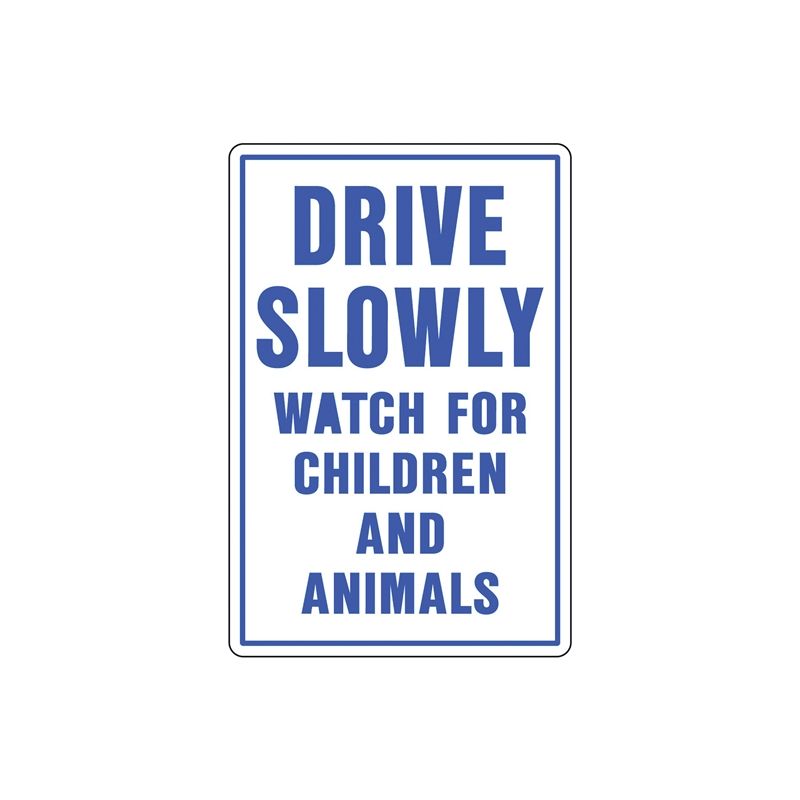 Hy-Ko 20521 Rural and Urban Sign, DRIVE SLOWLY (Header) WATCH FOR CHILDREN AND ANIMALS, Blue Legend