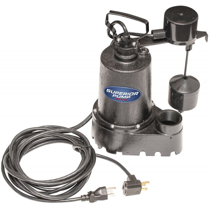 Superior Pump Cast Iron Submersible Sump Pump, Side Discharge 1/3 HP, 2760 GPH