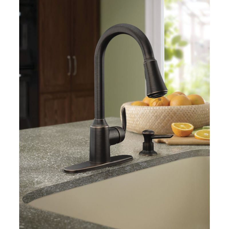 Moen Bayhill 1 Handle Pull-Down Kitchen Faucet With Soap or Lotion Dispenser