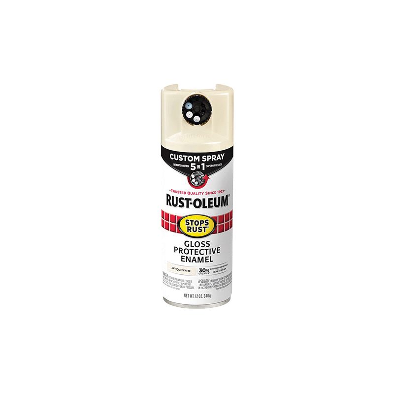 Stops Rust 376887 5-In-1 Enamel Paint, Gloss, Antique White, 12 oz, Aerosol Can Antique White