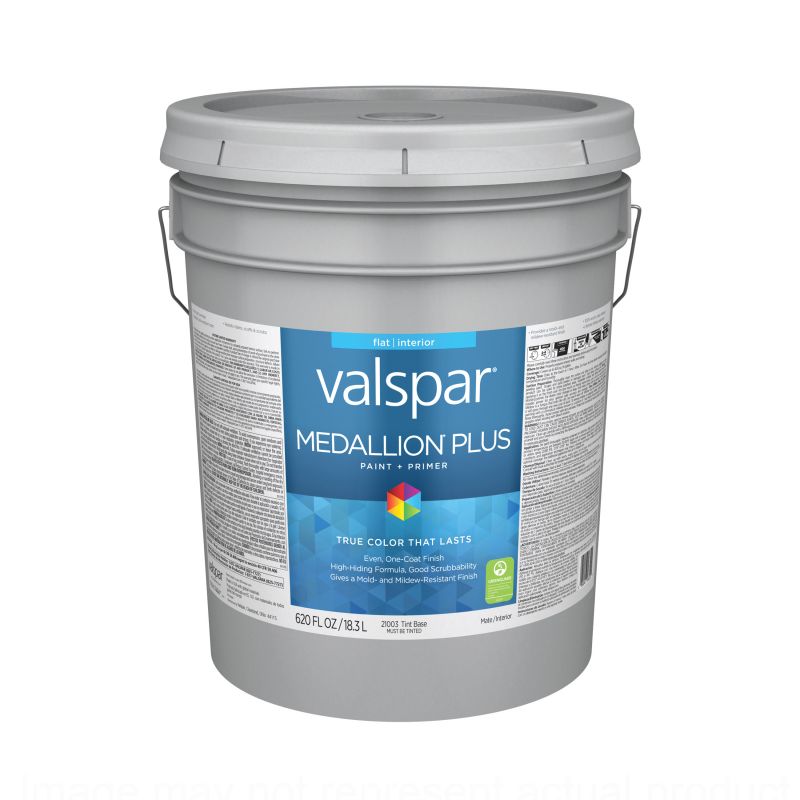 Valspar Medallion Plus 2100 08 Latex Paint, Acrylic Base, Flat Sheen, Tint Base, 5 gal, Plastic Pail Tint Base