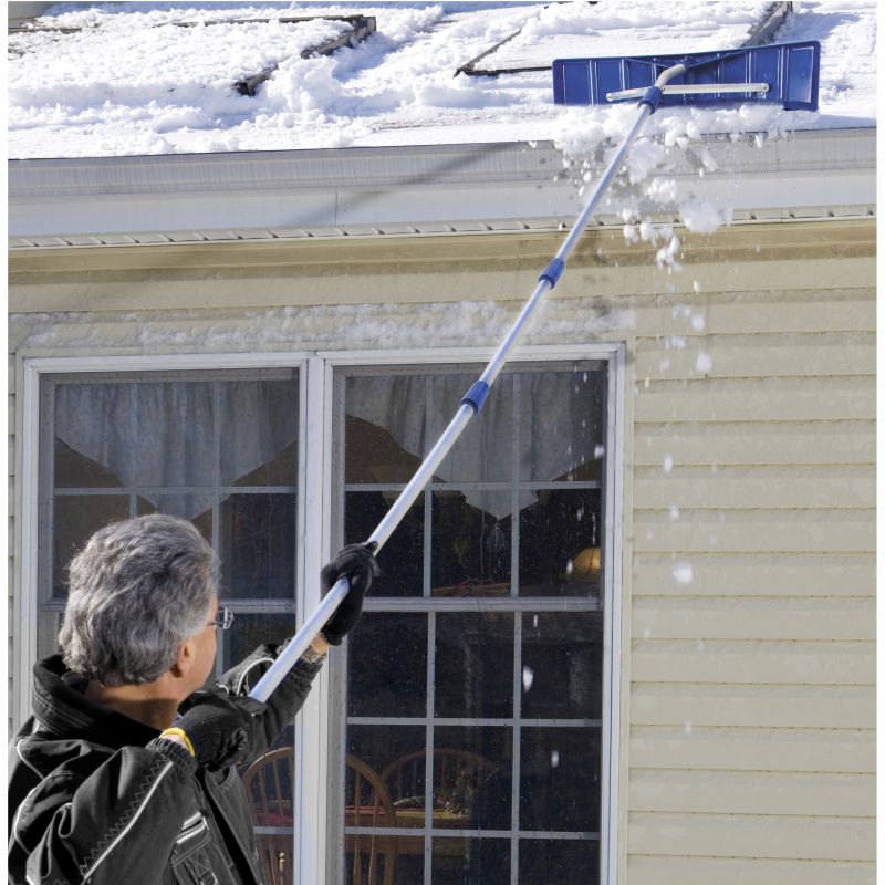 Snow Joe RJ204M Snow Shovel Roof Rake, Polyethylene Blade, Poly Head, Telescopic Handle, Aluminum Handle