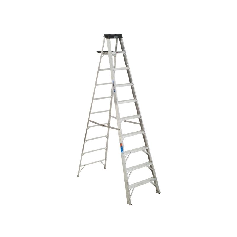 WERNER 310 Step Ladder, 14 ft Max Reach H, 9-Step, 300 lb, Type IA Duty Rating, 3 in D Step, Aluminum, Black Black
