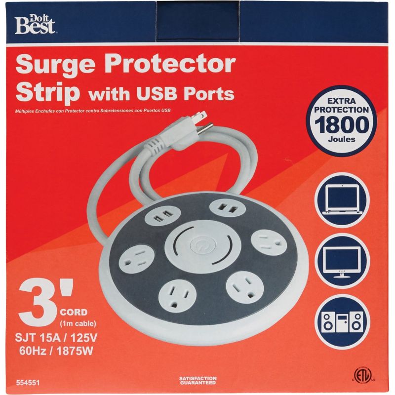 Do it Best 4-Outlet Surge Protector White &amp; Gray, 15