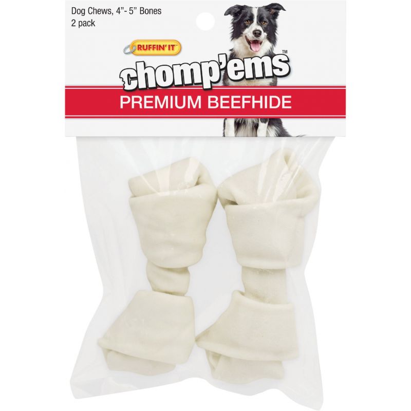 Westminster Pet Ruffin&#039; it Chomp&#039;ems Flat Knot Rawhide Bone 2-Pack