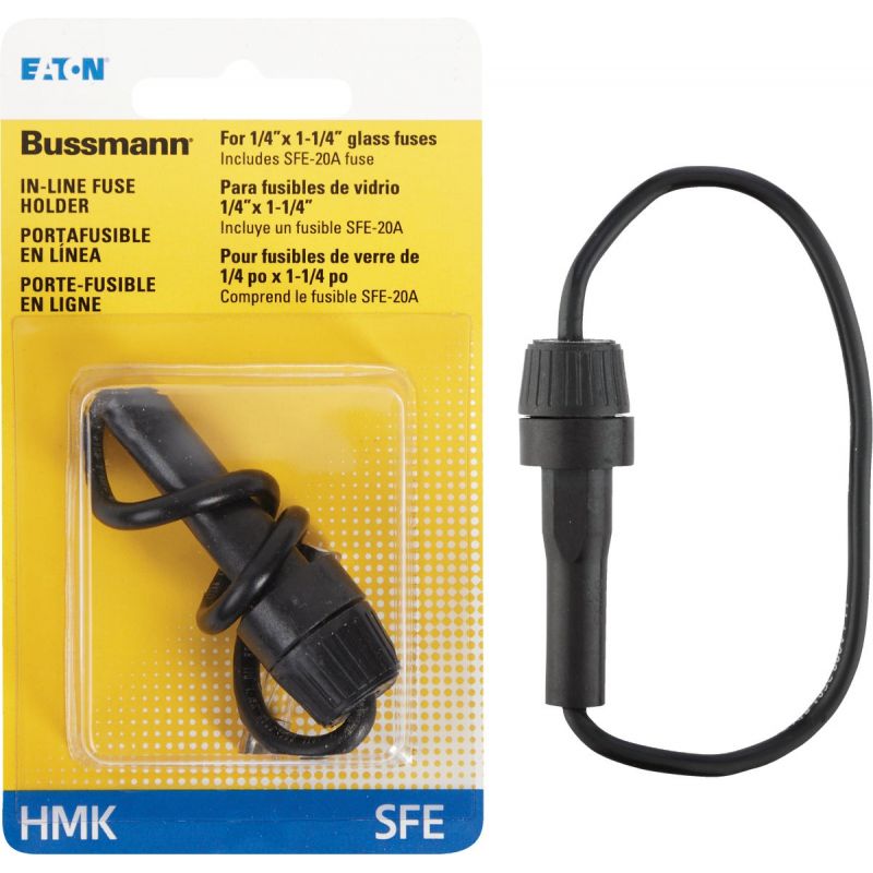 Bussmann Glass Tube Inline Fuse Holder 1/4 X 1-1/4 In., Black, 30