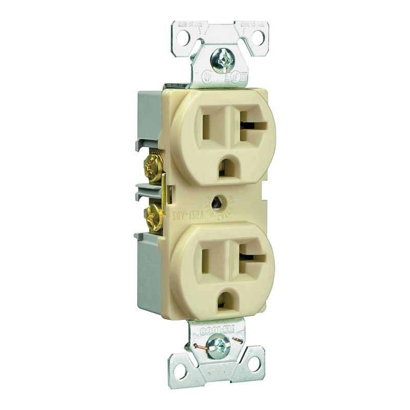 Eaton Wiring Devices BR20A Duplex Receptacle, 2 -Pole, 20 A, 125 V, Back, Side Wiring, NEMA: 5-20R, Almond Almond