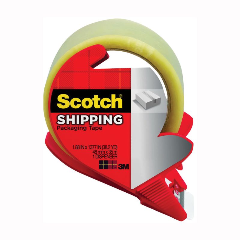 Scotch 3350S-RD Packaging Tape, 54.6 yd L, 1.88 in W, Polypropylene Backing, Clear Clear