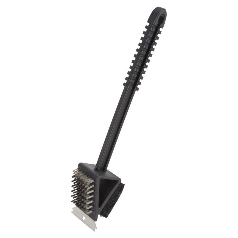 Omaha Two-Way Grill Brush/ Scrubber, 2-3/8 in L Brush, 2-1/4 in W Brush, Stainless Steel Bristle, 14 in L